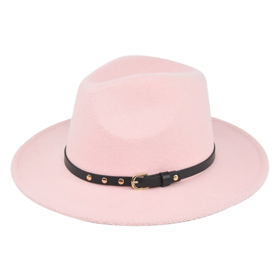 SRZYMJ Womens Classic Wide Brim Floppy Panama Hat Belt Buckle Wool Fedora Hat