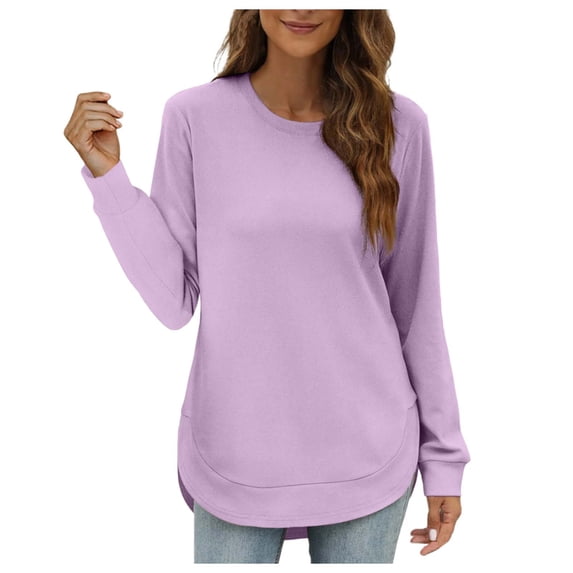 SRZYMJ Womens Daily Wear Crewneck Sweatshirt Women's Lightweight Long Sleeve Asymmetrical Hem Pullover Soft Comfortable Casual Blouse Tops for