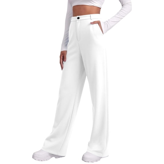 SRZYMJ Womens Dress Pants Business Casual Straight Work Wide Leg Trousers L