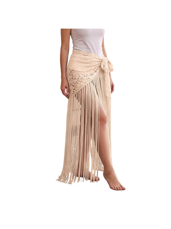 Womens Lace Fringe Belly Dance Scarf Wrap Skirt Tribal Performance for Halloween Party One Size