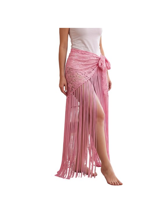 Womens Lace Fringe Belly Dance Scarf Wrap Skirt Tribal Performance for Halloween Party One Size