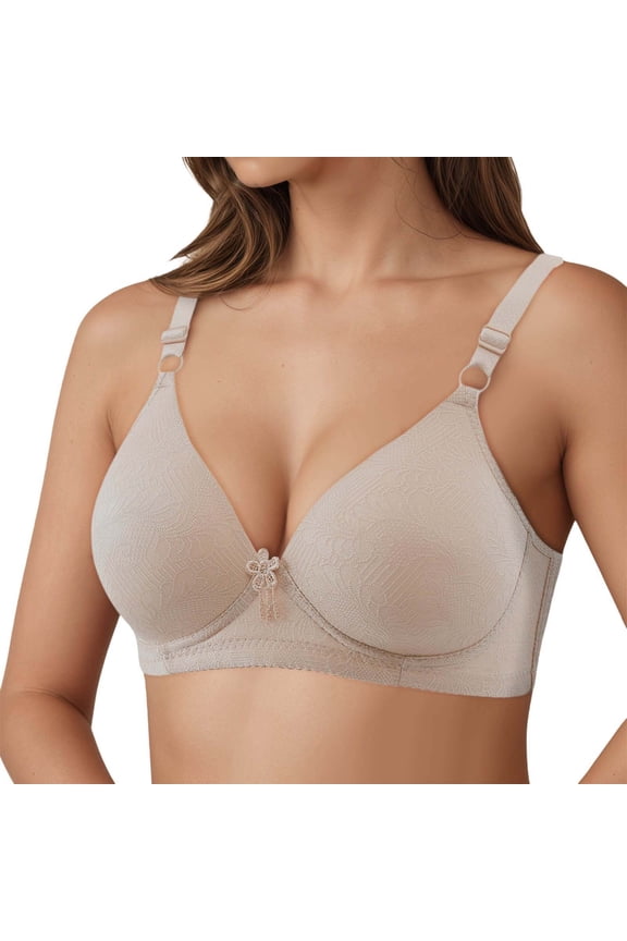 Womens Push Up Bra Jacquard Bra Thin Cup Middle and Elderly Women Large Size Underwire Free Bras Comfortable Everyday Wear Supportive