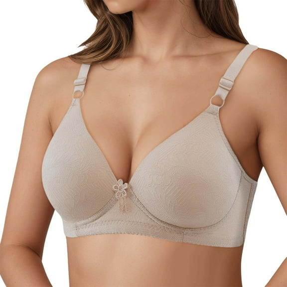 SRZYMJ Womens Push Up Bra Jacquard Bra Thin Cup Middle and Elderly Women Large Size Underwire Free Bras Comfortable Everyday Wear Supportive