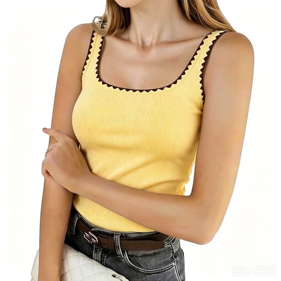 SRZYMJ Womens Square Neck Tank Tops 2026 Summer Sleeveless Shirts Casual Slim Fitted Color Block Ribbed Tanks