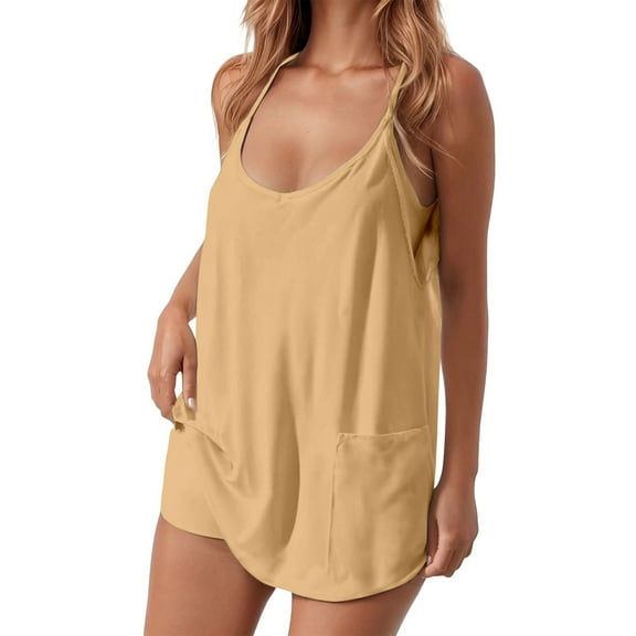 SRZYMJ Womens Summer Sleeveless Mini Dress V Neck Spaghetti Strap Sundress Athletic Short Dress with Pockets