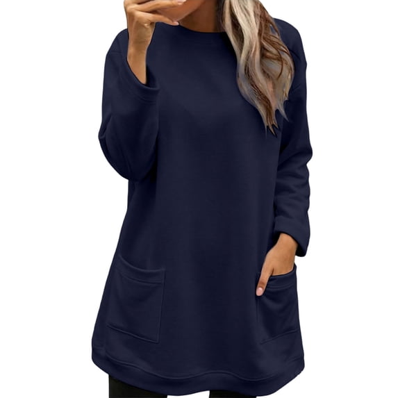 SRZYMJ Womens Sweatshirts Long Sleeve Shirts Crewneck Fall Fashion T Shirt Winter Trendy Tunic Tops with Pocket