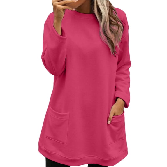 SRZYMJ Womens Sweatshirts Long Sleeve Shirts Crewneck Fall Fashion T Shirt Winter Trendy Tunic Tops with Pocket