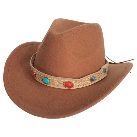 SRZYMJ Womens Western Cowboy Hats Studded Pinched Western Cowgirl Hats Wide Brim Fedoras Hat