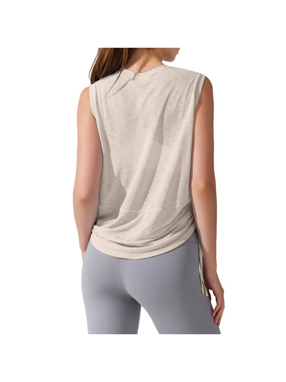 Workout Tank Top for Woman, Drawstring Side Ruched Breathable Athletic Yoga Layering Tops