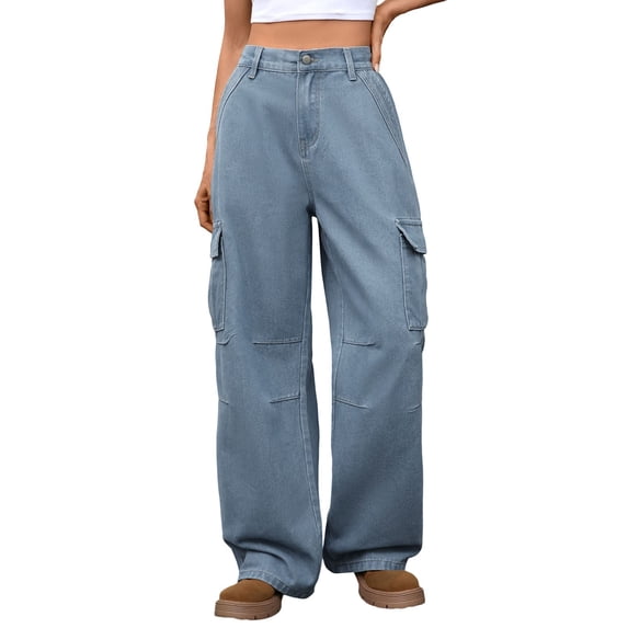 SRZYMJ Wrinkle-Resistant Denim Pants Women's Bootcut Jeans High Waist Loose Fit Stretch Denim Pants For Everyday Casual