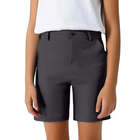 SRZYMJ Youth Boys Golf Shorts Stretch School Uniform Clothes Kids Flat Front Dress Chino Hybrid Twill Casual Shorts Pockets Grey 11-12 Years