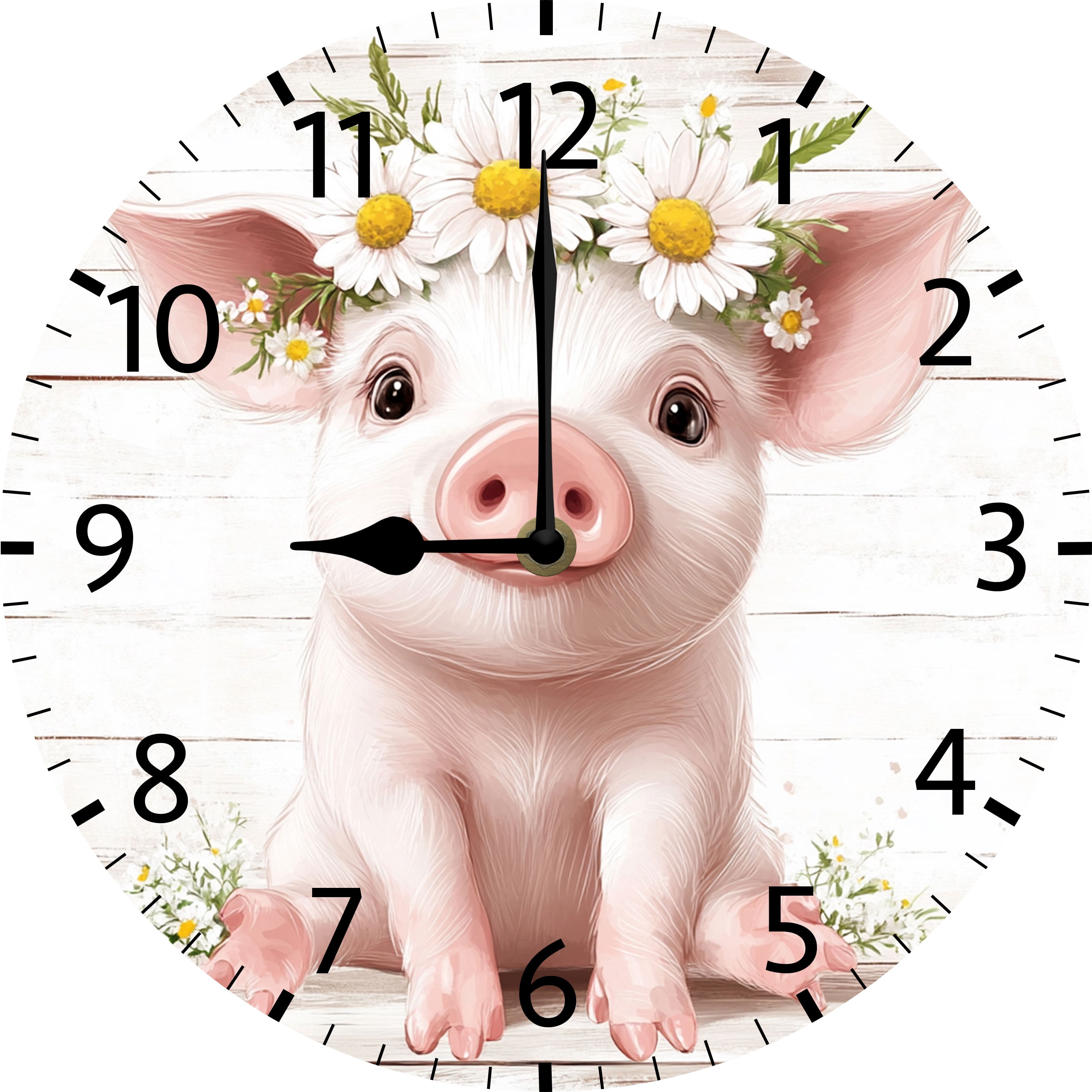 SRongmao Piggy Wood Clock for Living Room Farmhouse Wall Clocks Battery ...
