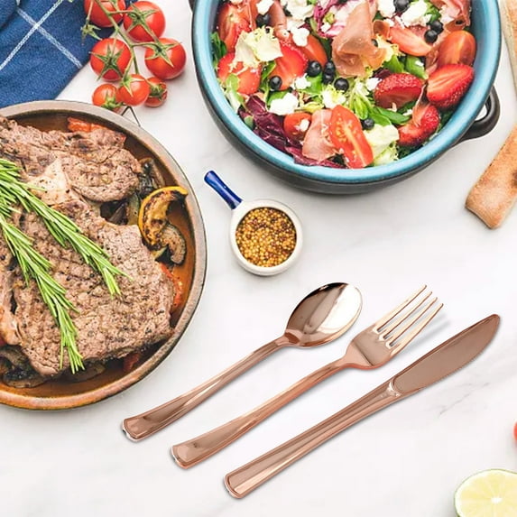 SRstrat Disposable Fork Gold Birthday Party Tableware Set Plastic Rose Gold Party Western Food Gold-plated Knife Fork Spoon