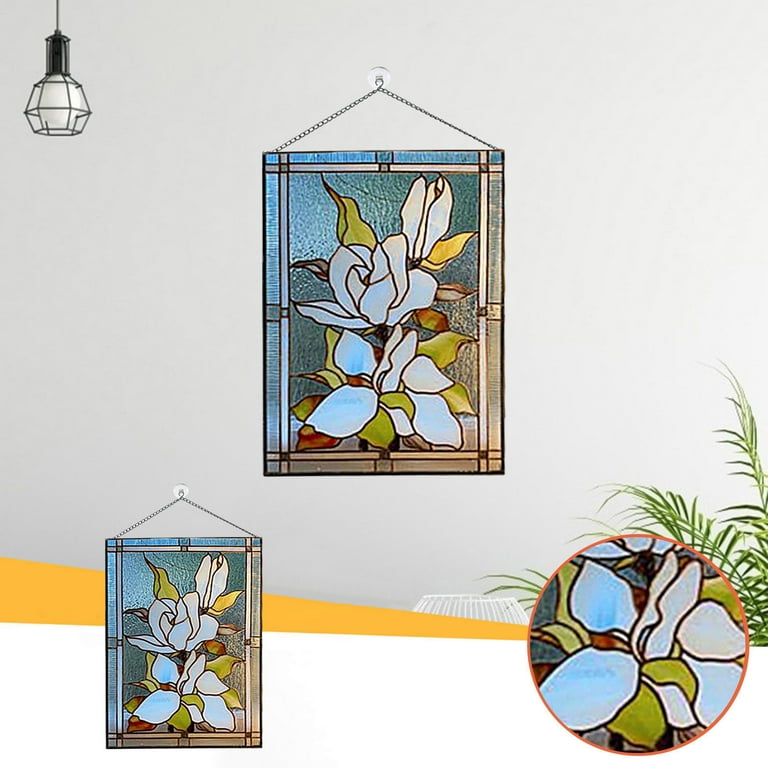 Handcrafted stained glass magnolia suncatcher in ivory and amber, floral buy home decor, window or wall hanging, unique art gift idea