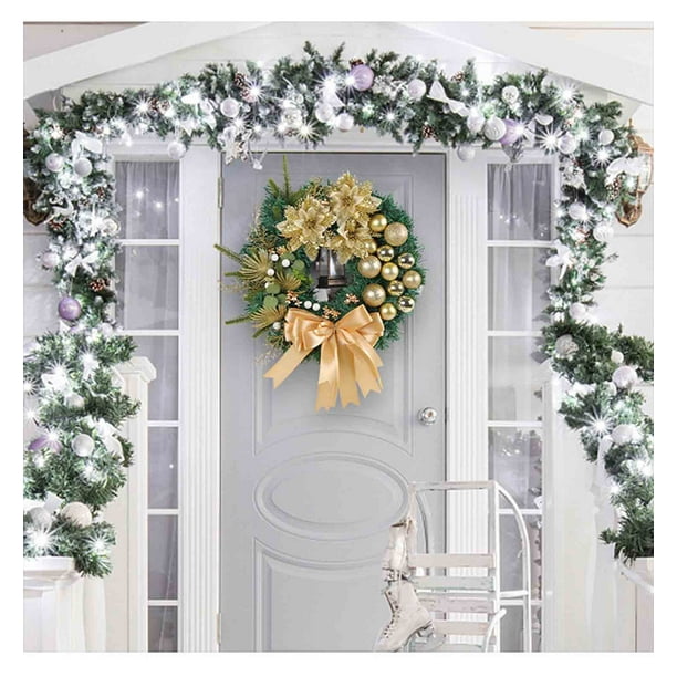 SRstrat Prelit Christmas Wreath with Hanger & Bow & Bells Battery