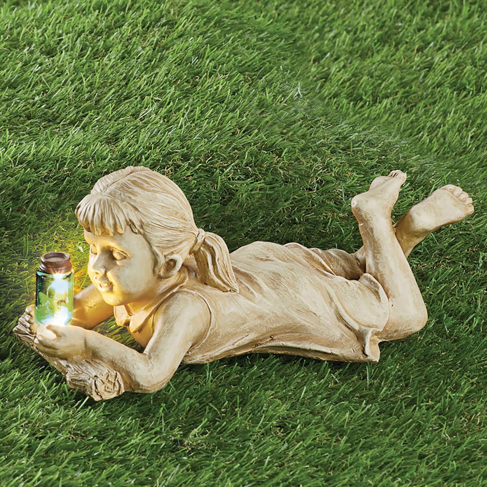 SRstrat Solar Garden Statues Outdoor,Firefly jar,Garden Children Boy Girl Statue Outdoor Sculpture Decor Boys and Girls for Outdoor Garden Decoration