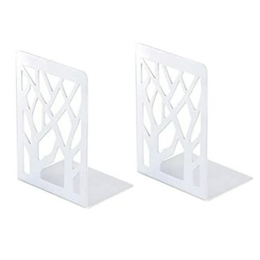 SRstrat White Metal Bookends,Nonskid Book Holders,White Metal Non-Slip Bookend Bracket Heavy Book End Office Book Stopper Great For Office, Home, School