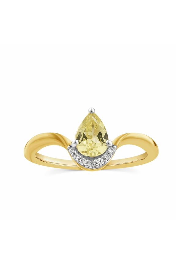 Women's Created Yellow Sapphire and Lab Grown Diamond Pear Ring in 14KT Yellow Gold-Plated Sterling Silver