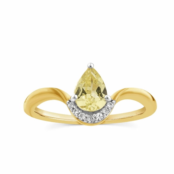 SS/14KGP BFJ Crd Yellow Pear Sapphire And Lab Grown Dia Accent Rg-size 6