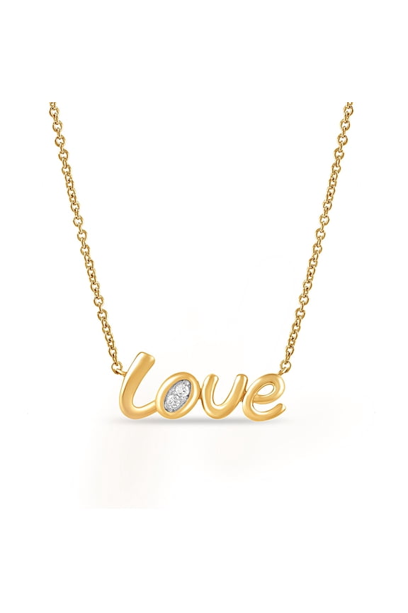 Lab-Grown Diamond "Love" Pendant Necklace in Yellow Gold-Plated Silver