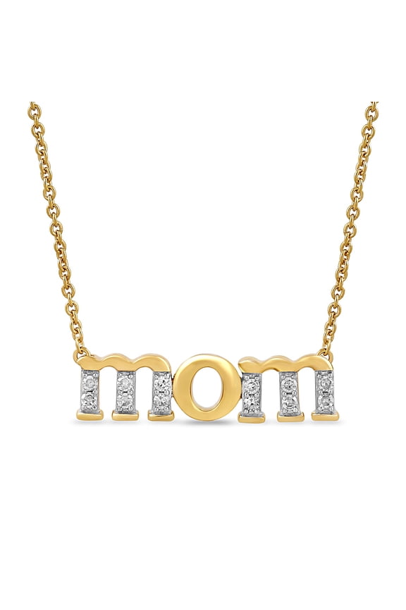 Lab-Grown Diamond "Mom" Pendant Necklace in Yellow Gold-Plated Silver