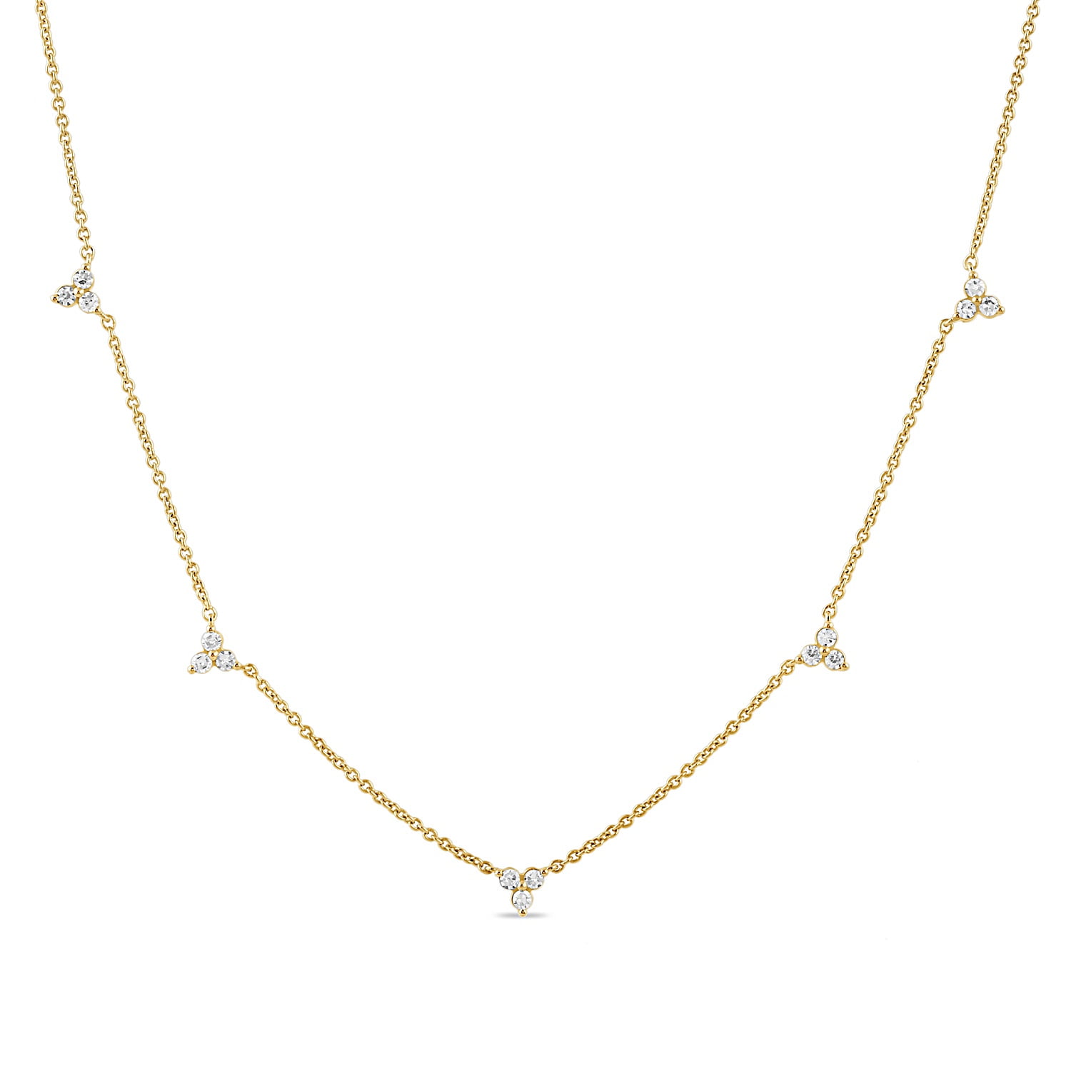 Brilliance Fine Jewelry Lab-Grown Diamond Cluster Station Necklace in Yellow Gold-Plated Silver