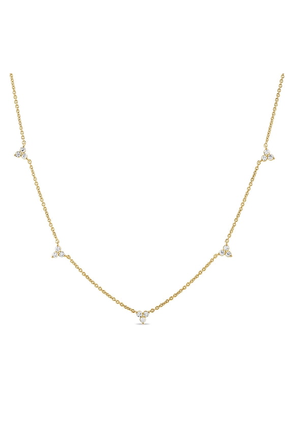 Lab-Grown Diamond Cluster Station Necklace in Yellow Gold-Plated Silver