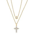 thumbnail image 1 of Brilliance Fine Jewelry 2-in-1 Layered Cross & Solitaire Necklace, Lab-Grown Diamonds, Yellow Gold-Plated Silver, 1 of 7