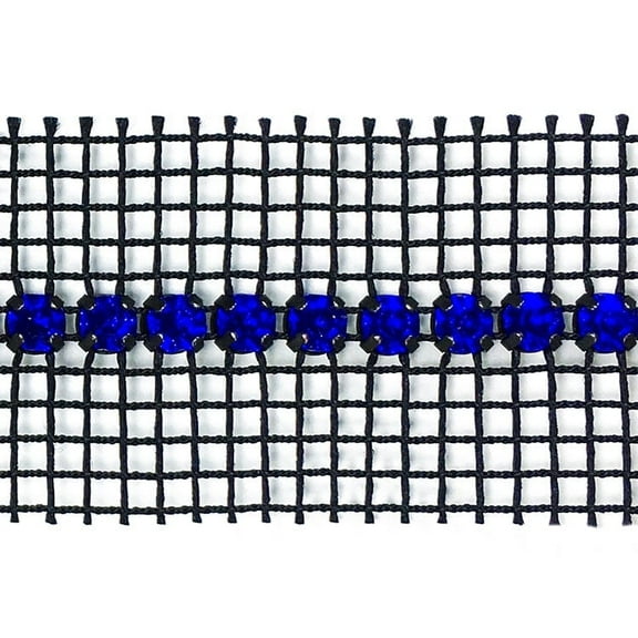 SS 19 Machine-Cut Czech Rhinestone Banding Trim by 1-yard, Sapphire/Black/Black, RBD-1000