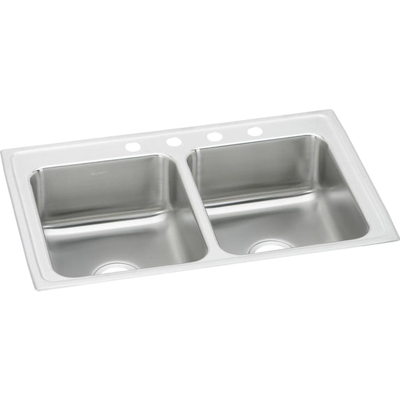 Elkay Lustertone Classic Stainless Steel 29" x 18" x 5-1/2", 4-Hole Equal Double Bowl Drop-in ADA Sink