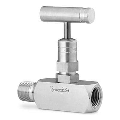 SS-4PDM8-F4 | Swagelok Rising Plug Needle Valve, Screwed-Bonnet, Inlet : 1/2" Male : NPT, Outlet : 1/4" Female : NPT, 6,000 psi, 316 Stainless