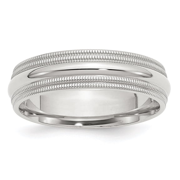 Sterling Silver Rhodium 6mm Comfort Fit Double Milgrain Size 4.5 Band QDMC060RH