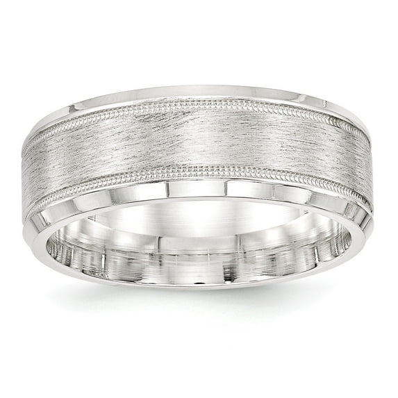SS 8mm Brushed Fancy Band Size 12 in Sterling Silver