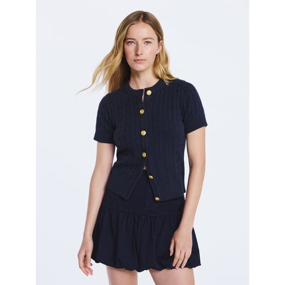 Free Assembly Women's and Women's Plus Cable Knit Cardigan Sweater with Short Sleeves, Lightweight, Sizes XS-4X