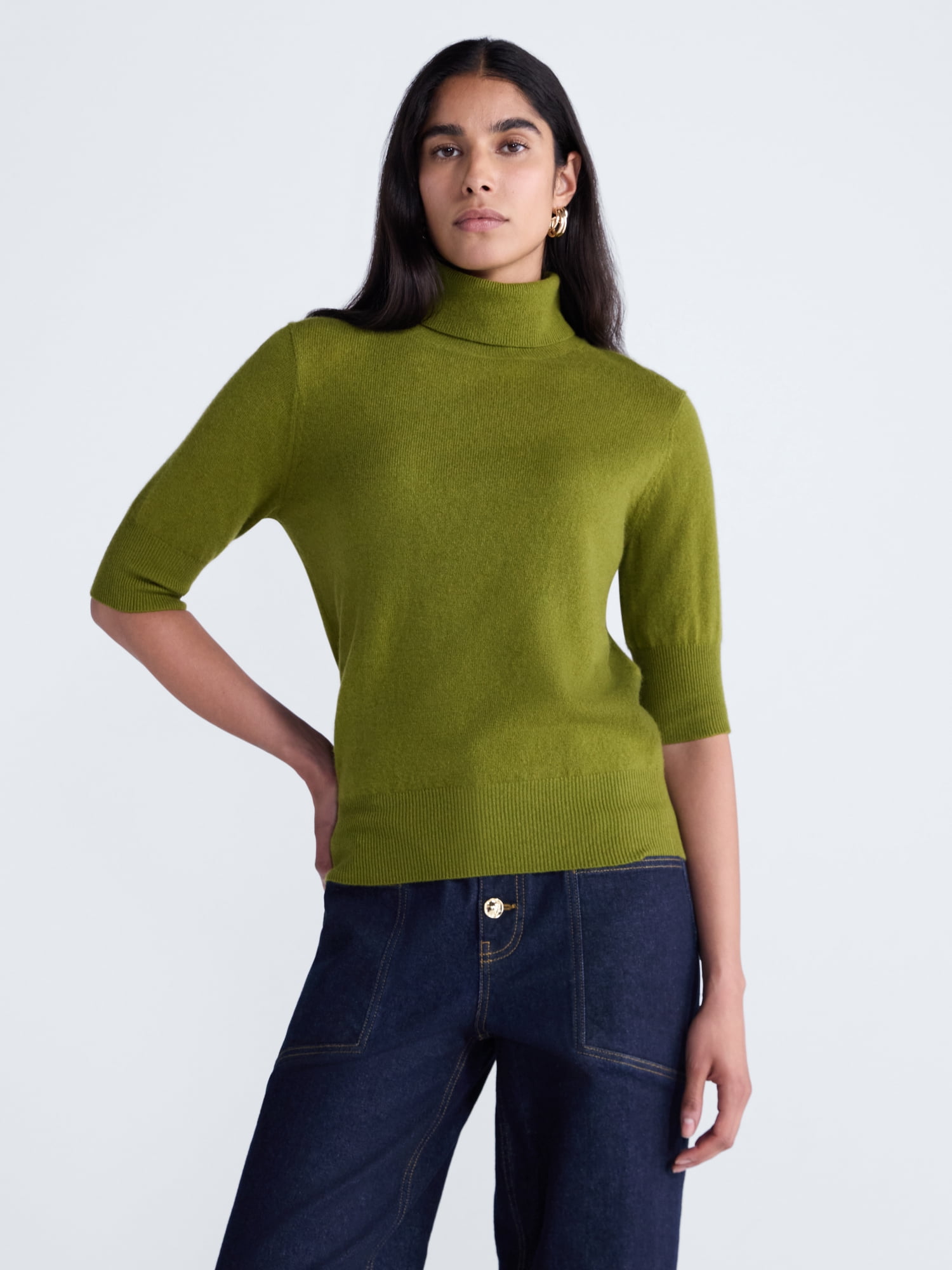 Scoop Women’s and Women’s Plus Cashmere Turtleneck Sweater with Elbow Length Sleeves, Lightweight, XXS-4X