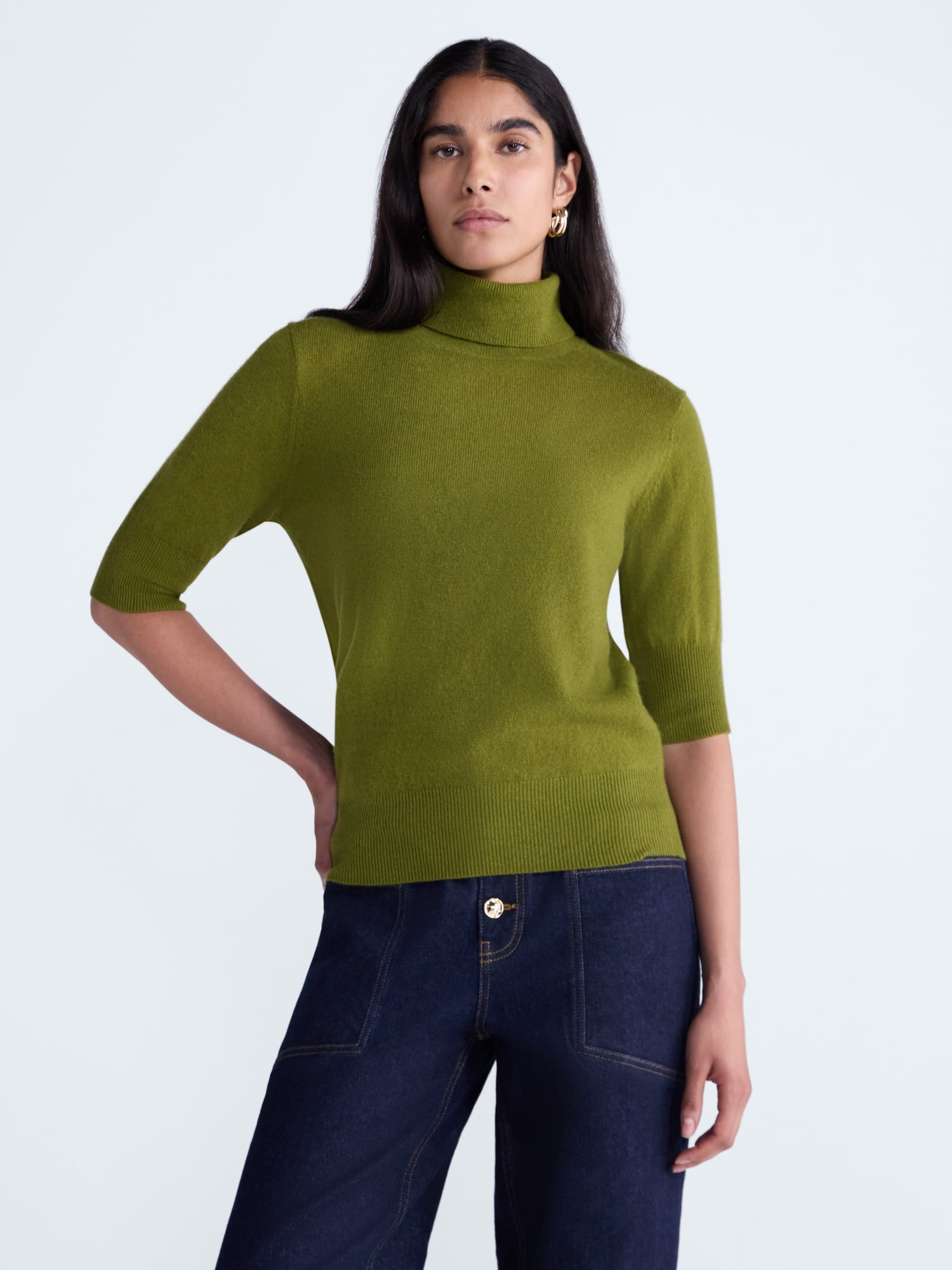 Scoop Women’s and Women’s Plus Cashmere Turtleneck Sweater with Elbow Length Sleeves, Lightweight, XXS-4X