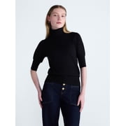 Scoop Women s and Women s Plus Cashmere Turtleneck Sweater with Elbow Length Sleeves, Lightweight, XXS-4X