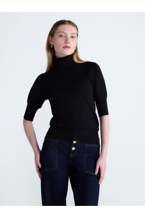 Women’s Cashmere Turtleneck Sweater with Short Sleeves, Lightweight, XXS-XXL