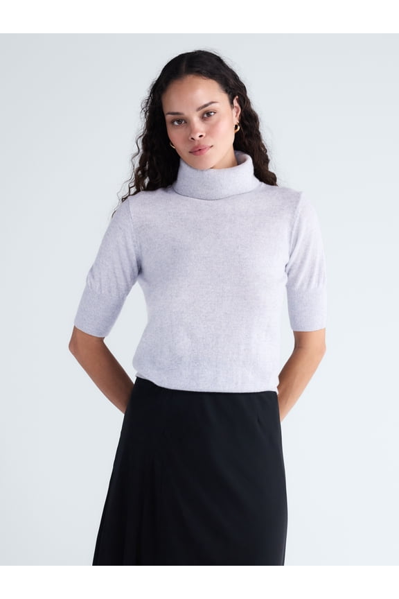 Women’s Cashmere Turtleneck Sweater with Short Sleeves, Lightweight, XXS-XXL