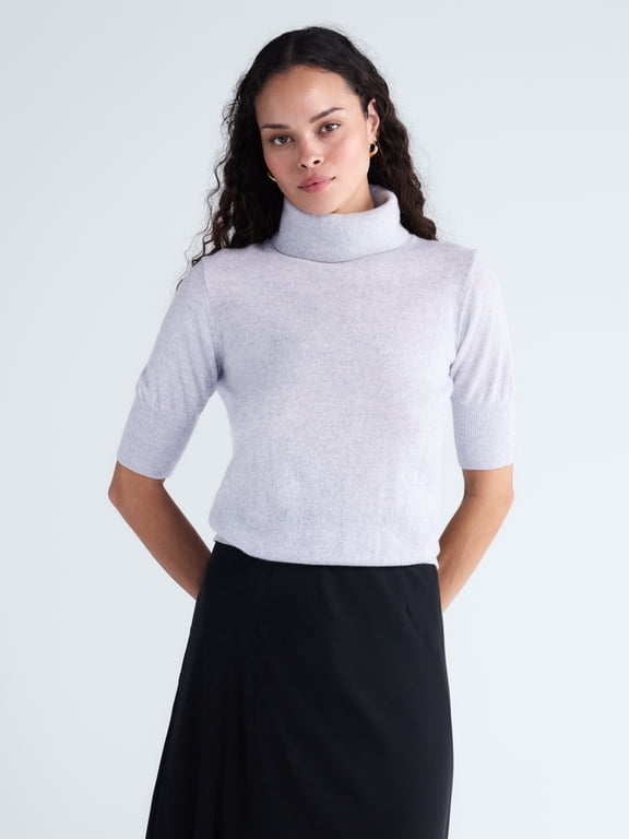 Women’s and Women’s Plus Cashmere Turtleneck Sweater with Elbow Length Sleeves, Lightweight, XXS-4X