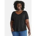 thumbnail image 1 of Terra & Sky Women's Plus Size V-Neck Tee with Short Sleeves, Sizes 0X-4X, 1 of 5
