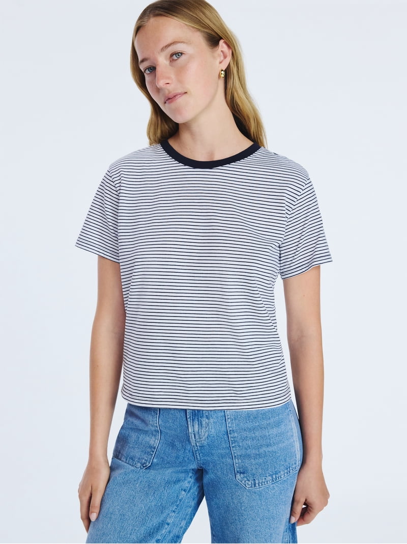 Free Assembly Women's and Women's Plus Cotton Cropped Boxy Tee