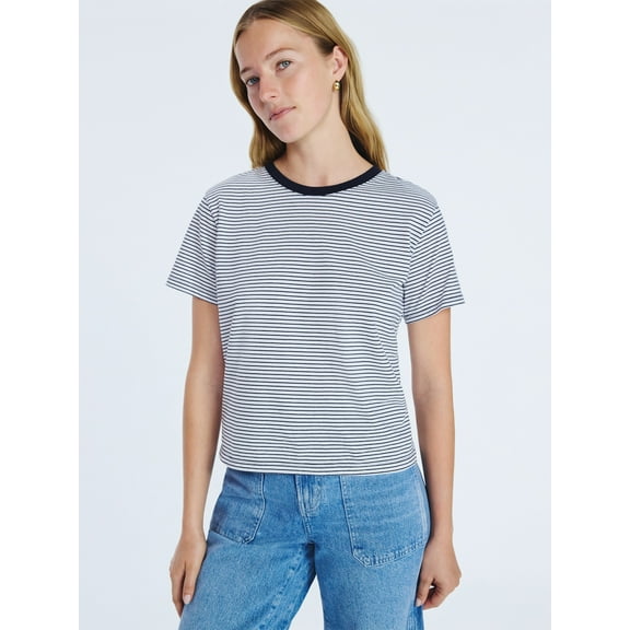 Free Assembly Women's and Women's Plus Cotton Cropped Boxy Tee with Short Sleeves, Sizes XS-4X