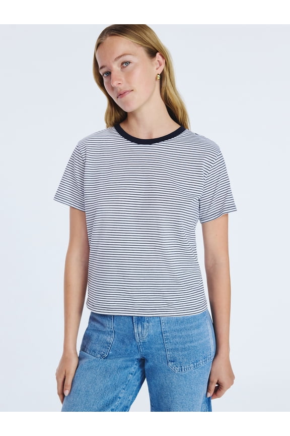 Women's and Women's Plus Cotton Cropped Boxy Tee with Short Sleeves, Sizes XS-4X