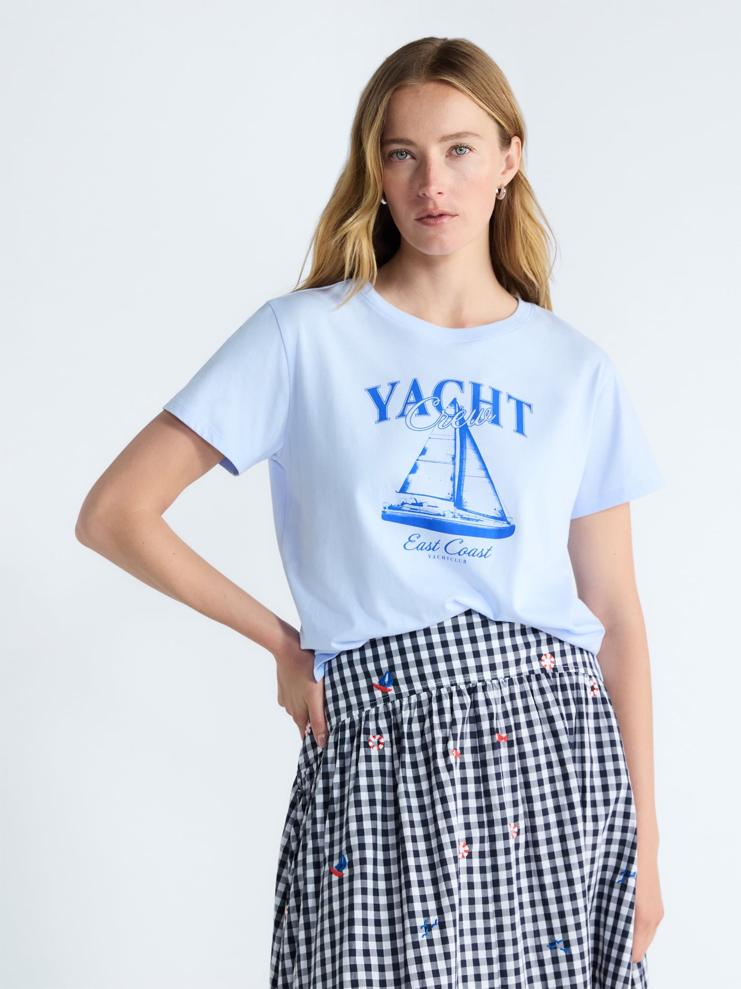 Free Assembly Women's and Women's Plus Cotton Cropped Boxy Tee with Short Sleeves, Sizes XS-4X