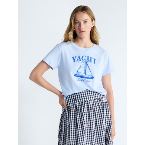 Women's and Women's Plus Cotton Cropped Boxy Tee with Short Sleeves, Sizes XS-4X