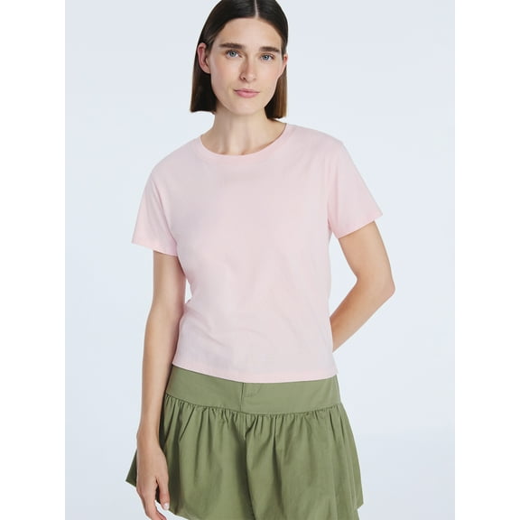 Free Assembly Women's and Women's Plus Cotton Cropped Boxy Tee with Short Sleeves, Sizes XS-4X