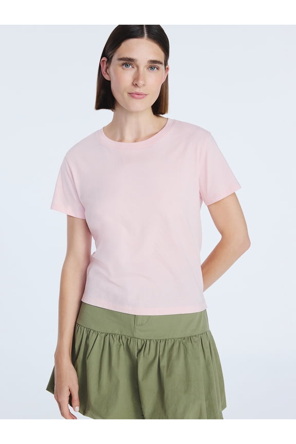Women's and Women's Plus Cotton Cropped Boxy Tee with Short Sleeves, Sizes XS-4X