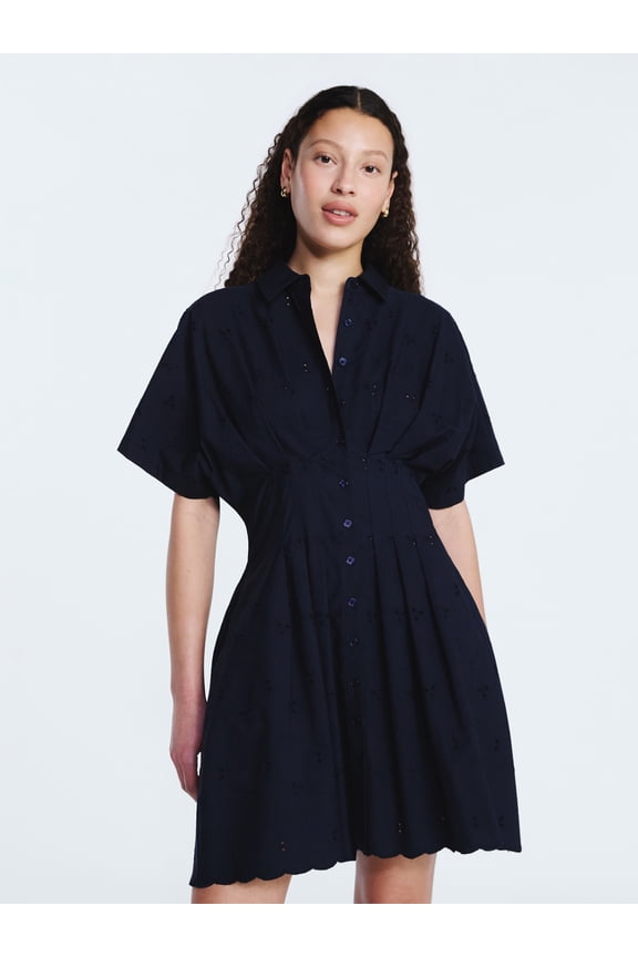 Women's and Women's Plus Cotton Eyelet Corset Mini Shirtdress, Sizes XS-4X