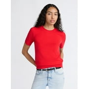 FREE ASSEMBLY Women's and Women's Plus Cozy Yarn Shrunken Sweater Tee with Short Sleeves, Lightweight, Sizes XS-4X